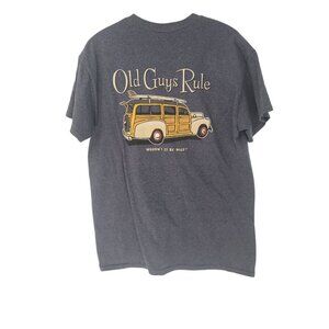 Old Guys Rule T-Shirt “Woodn’t It Be Nice” Woodie Car Blue Mens Medium EUC